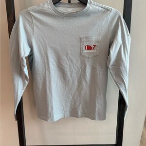 Vineyard Vines Kids Light Gray Long Sleeve Tee with football whale